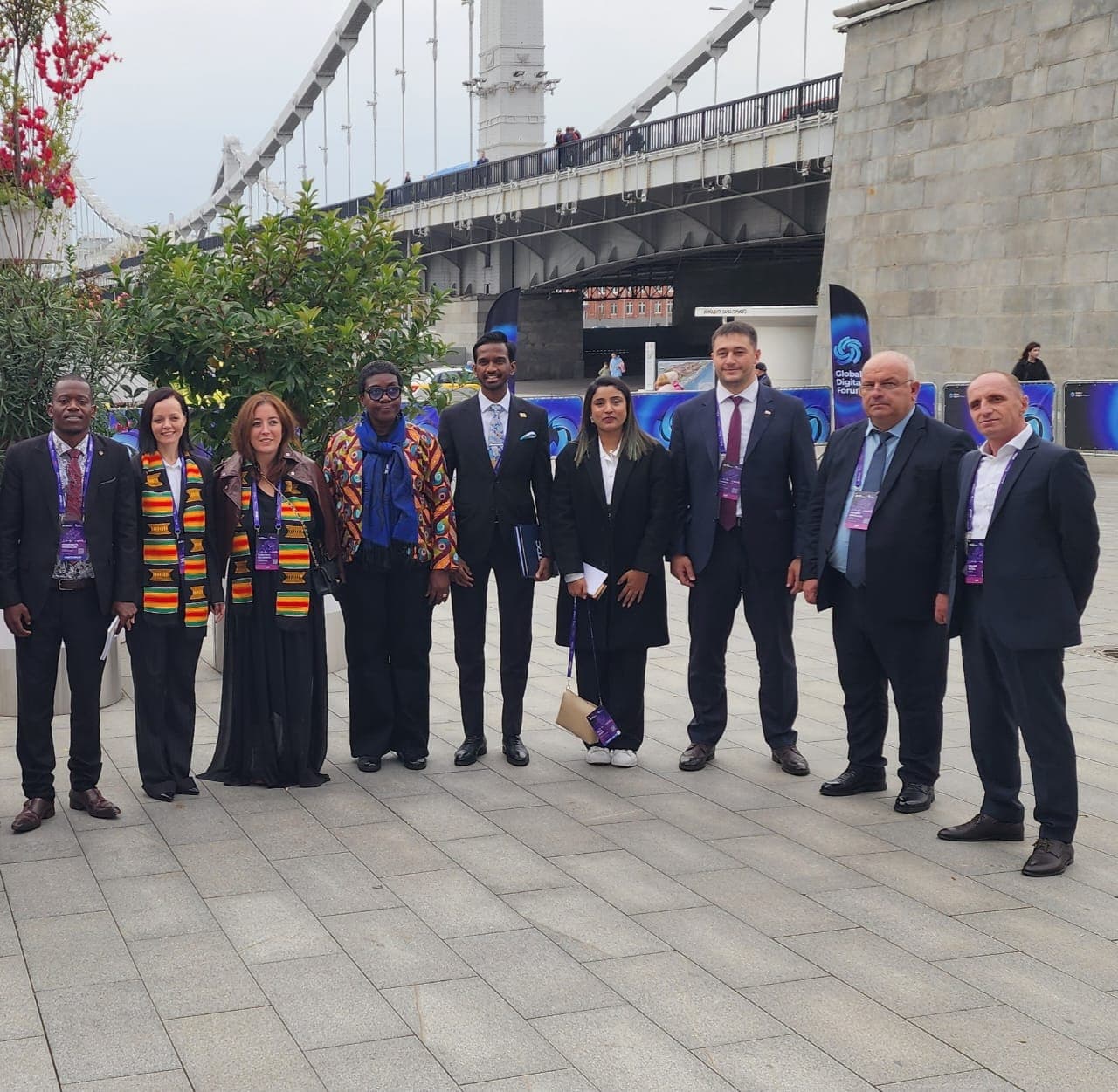 Mussollini Mugumbate with international delegates outside the Global Digital Forum in Moscow